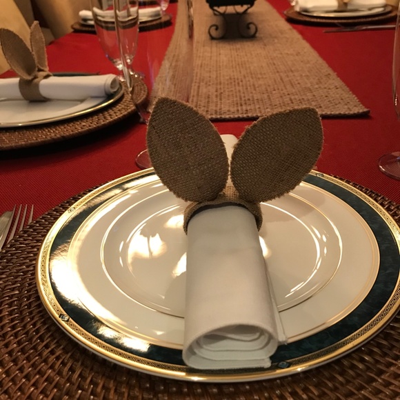 Pier 1 Burlap Easter Bunny Ears Napkin Rings